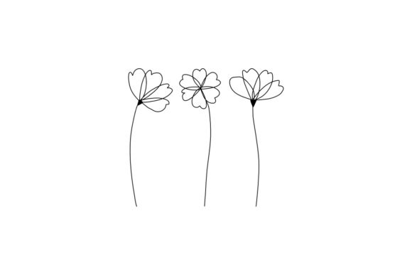 Botanical Poppies Flower Continuous Line
