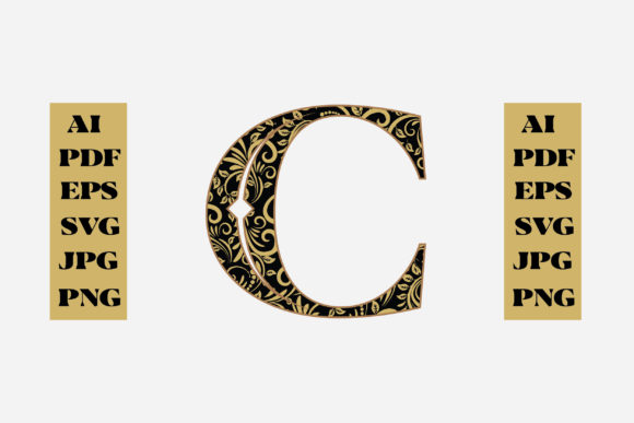 Floral Alphabet Gold Letter - C