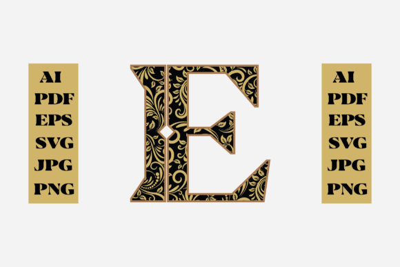 Floral Alphabet Gold Letter - E