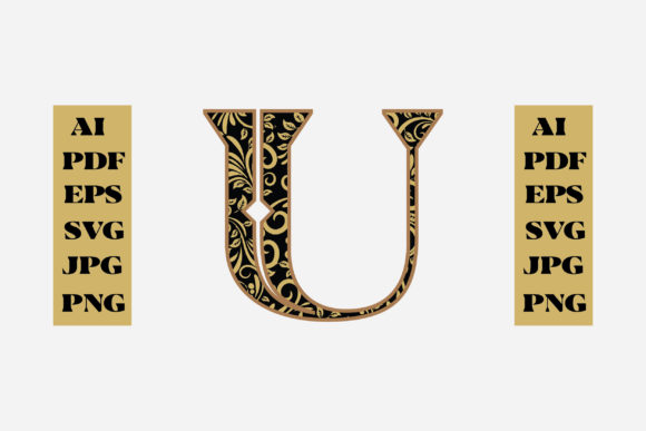 Floral Alphabet Gold Letter - U