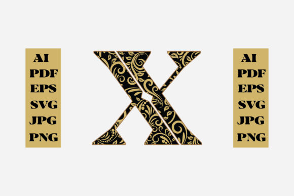 Floral Alphabet Gold Letter - X