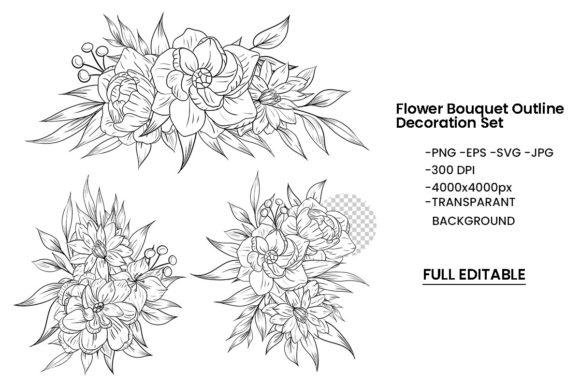 Floral Bouquet Line Art Clipart Decor