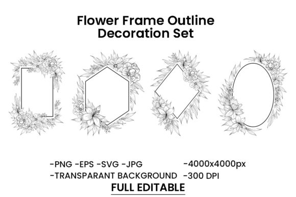Floral Frame Outline Decor Border Set