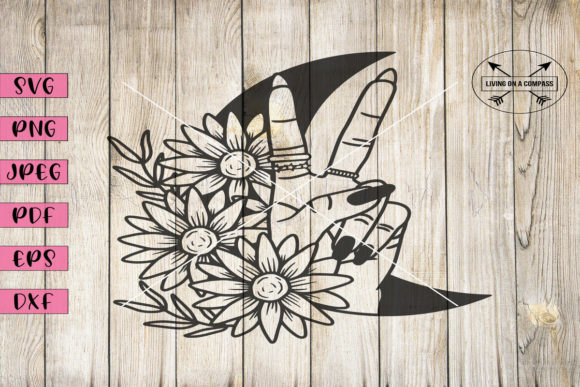 Floral Hand Crescent Moon Clipart