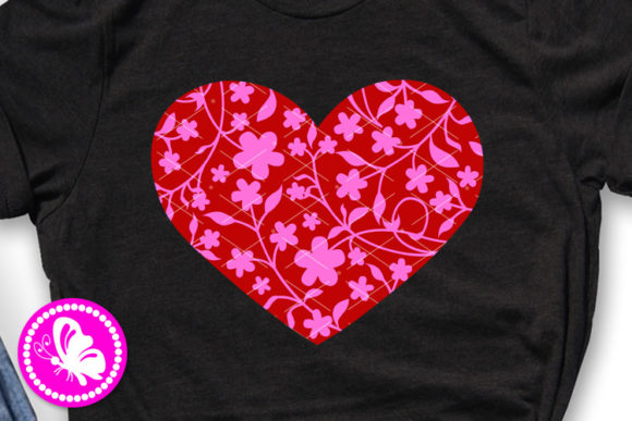 Heart Floral Print Red Pink Template