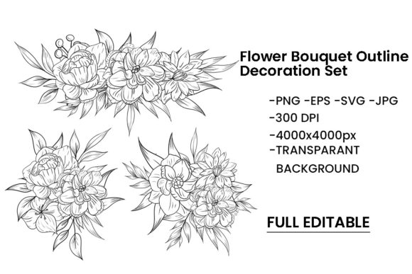 Isolated Lineart Floral Clipart Bouquet