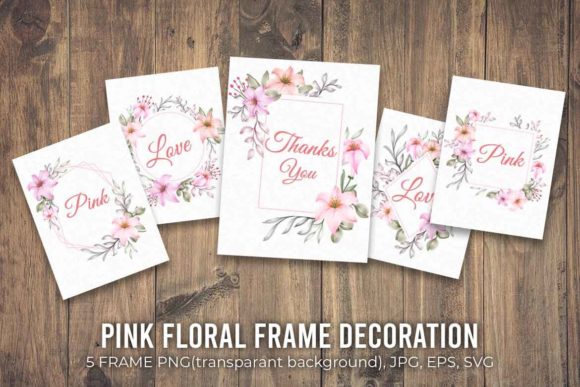 Pink Floral Frame Decor Set Editable