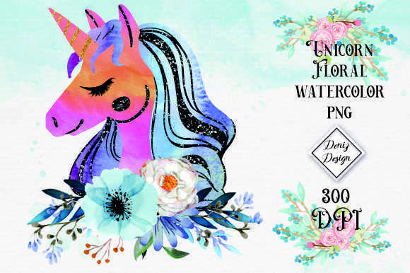 Unicorn Floral Watercolor Sublimation